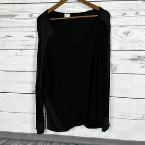 Et Lois Womens Shirt Top XL Black Textured Boxy Oversized Lagenlook Casual